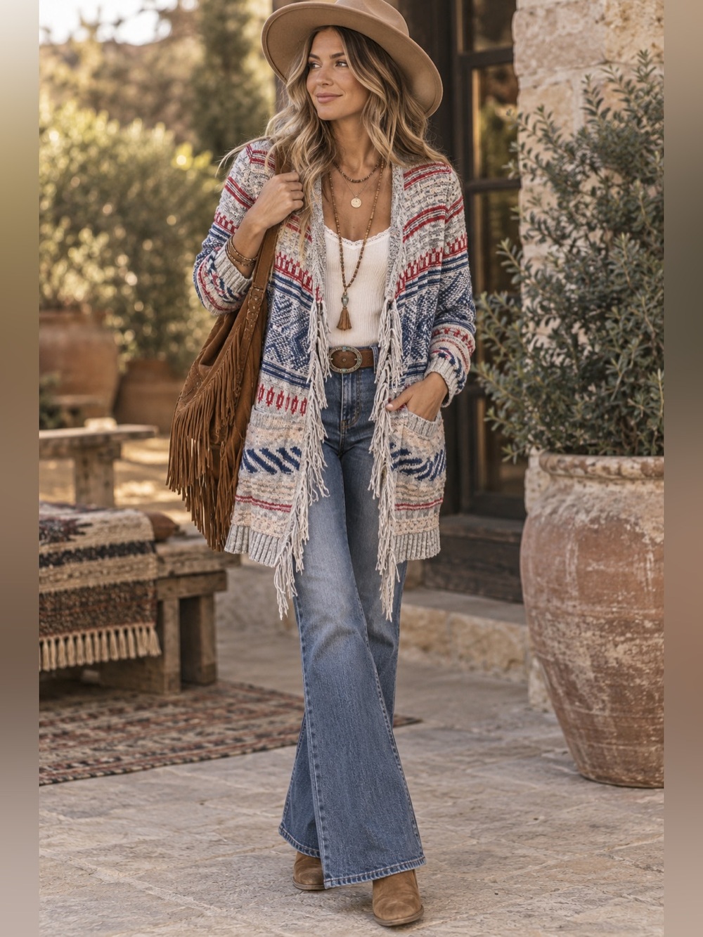 American Eagle Outfitters Southwestern Cardigan - Size M - Fringe, Boho Revival